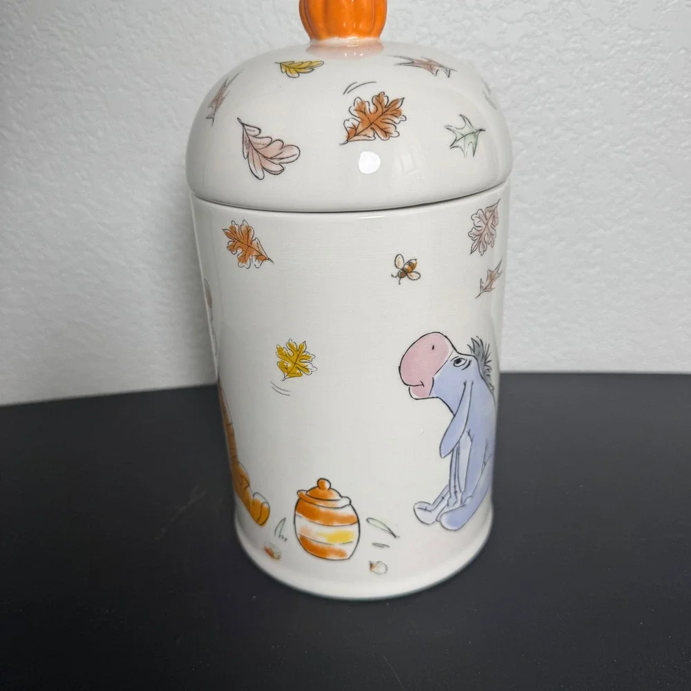 Disney Winnie the Pooh Canister Unisex OS White Autumn Pumpkin Fall Leaves Jar